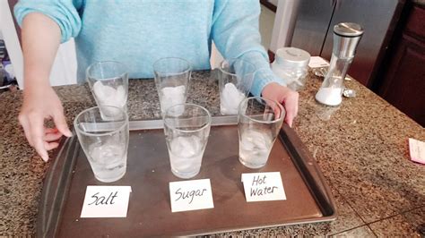 What melts ice faster salt or sugar?