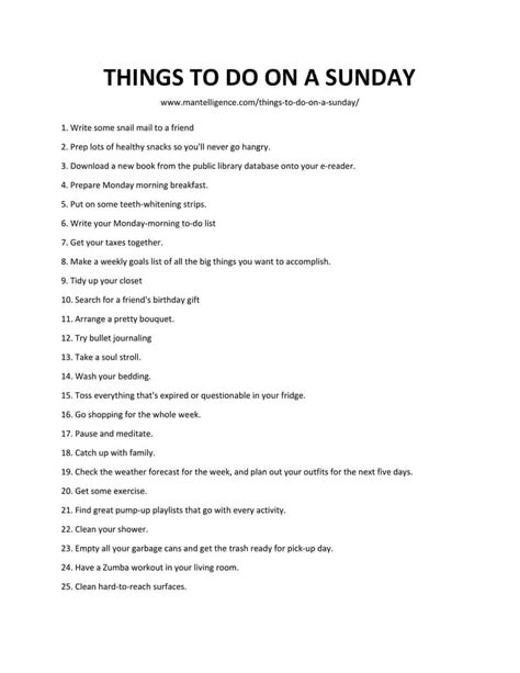 What might you do on a Sunday?