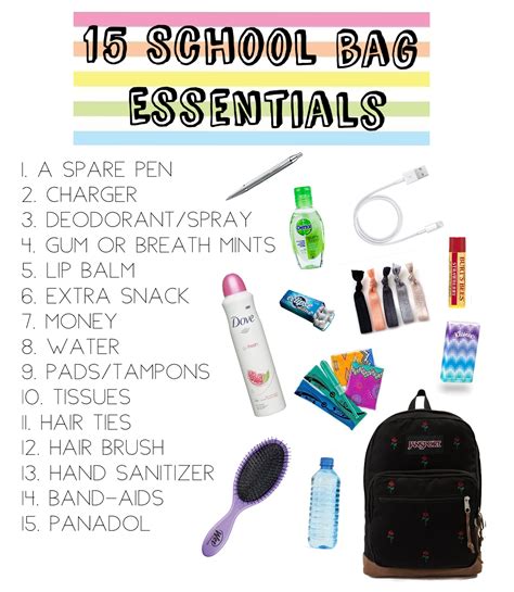 What should be in a girls school bag?