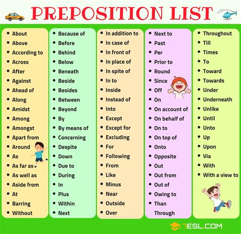 What words are not included in preposition?