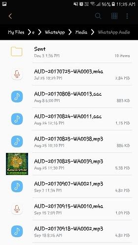 Where are WhatsApp audio files stored in Android?