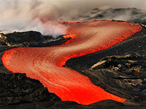 Where can you see red lava?