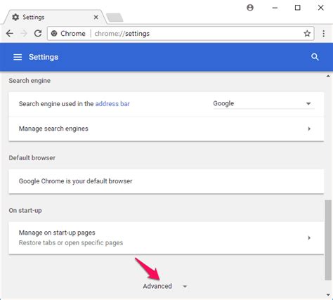 Where is advanced settings in Google Chrome?