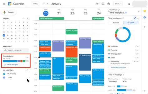 Where is more insights in Google Calendar?