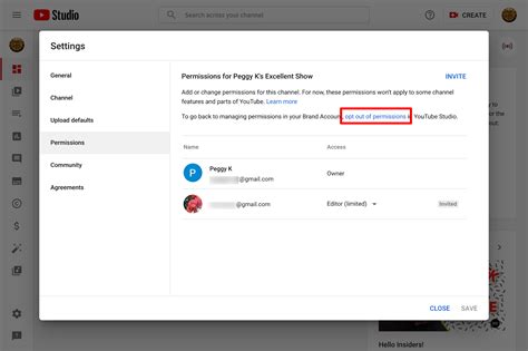 Where is permissions in YouTube settings?