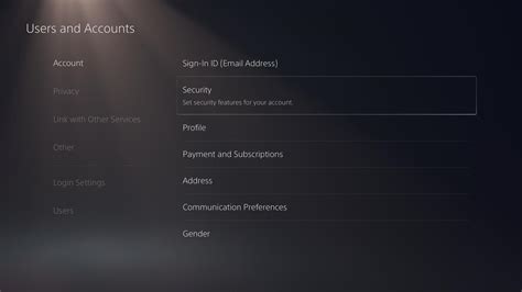 Where is security settings on PS5?