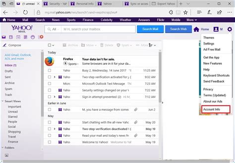 Where is settings in Yahoo Mail?