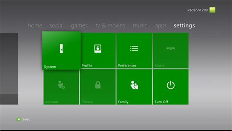 Where is settings on Xbox 360?