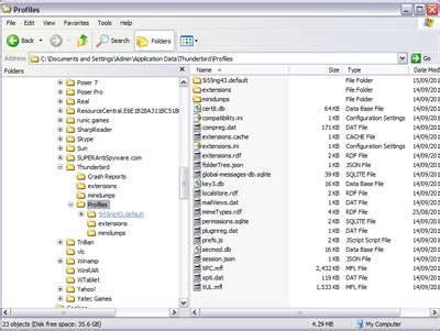 Where is the Thunderbird profile folder in Windows XP?