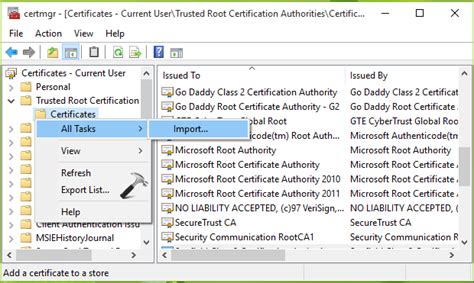 Where is the Trusted root certificate folder?