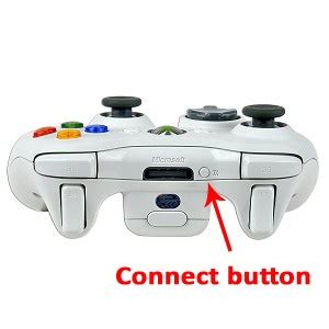 Where is the connect button on Xbox 360 wireless controller?