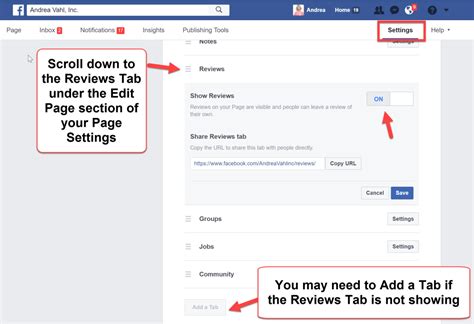 Where is the review tab on my Facebook page?