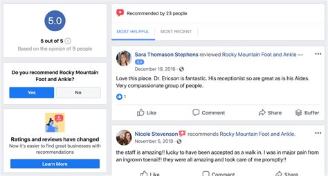 Where is the reviews and recommendations tab on Facebook?