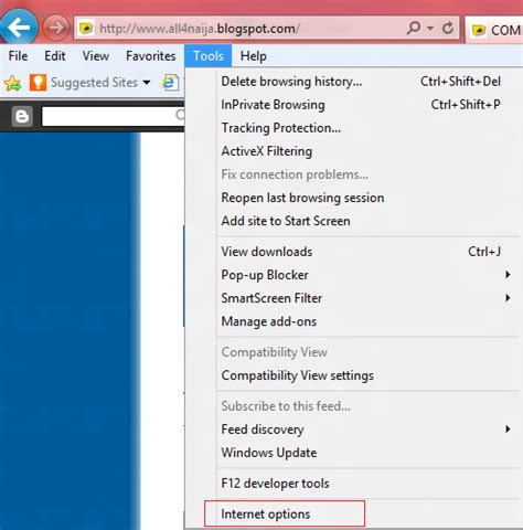 Where is tools menu in Internet Explorer?