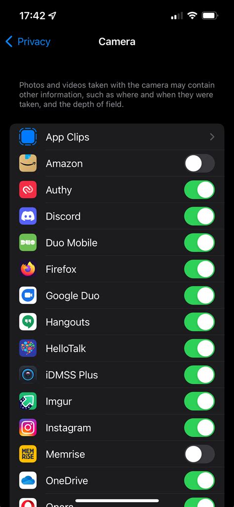 Which apps have camera permissions?