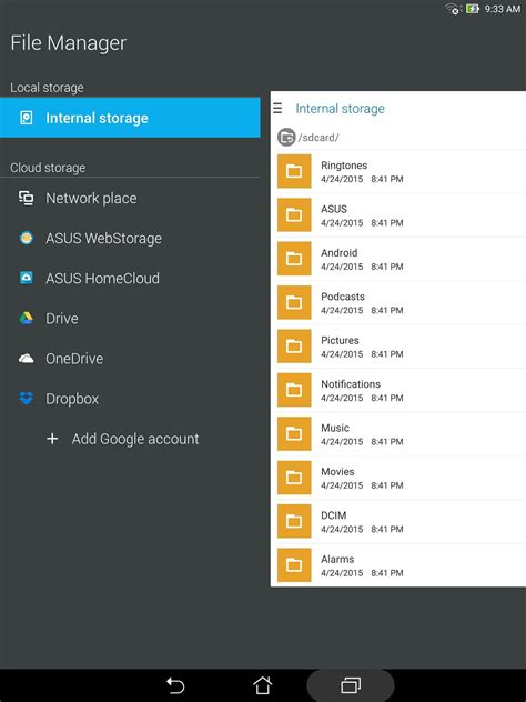 Which file manager shows Android data?
