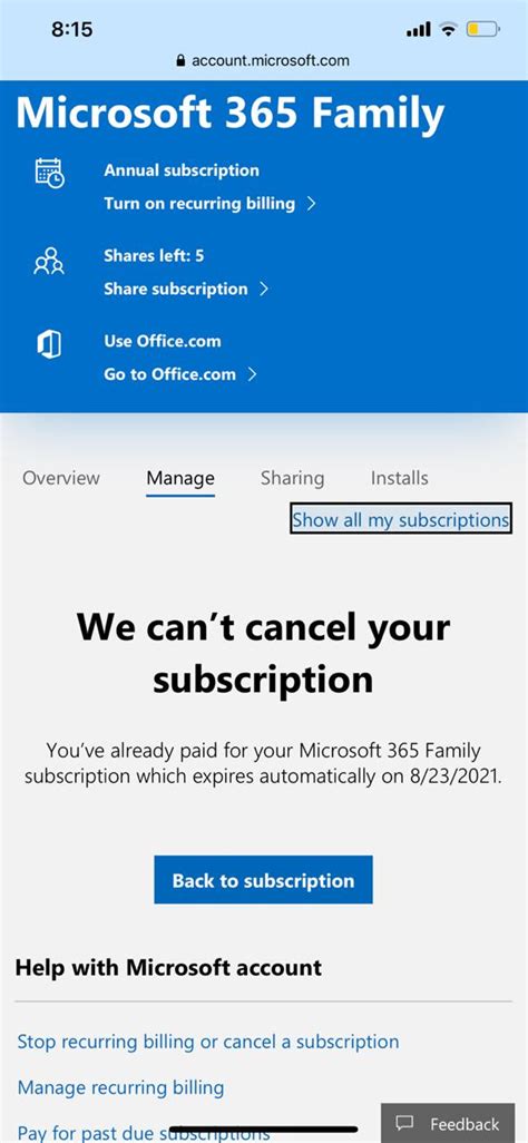 Why can't I cancel my subscription on Microsoft?