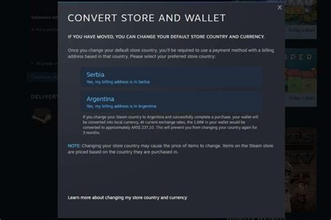 Why can't I change my Steam store country?