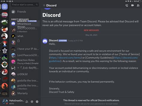 Why did I get a warning on Discord?