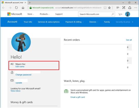 Why is my Microsoft account showing a different name?