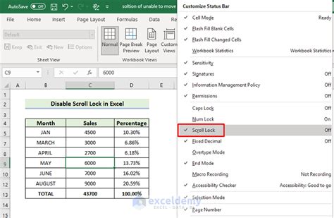 Why is my cell selection not moving in Excel?